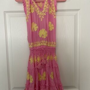 Pink and Yellow Floral Sundress Girls size 6-7 by Parnella NWOT